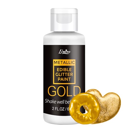 Edible Glitter Flüssig Essbarer Glitzer - 60ml Metallic Flüssiges Essbares Glitzerpulver für Kuchen, Backen, Macarons - Metallisch Lebensmittelfarbe Glitzerfarben für DIY Keksen, Fondant (Gold) von Limino