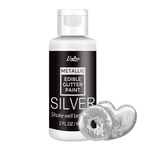 Edible Glitter Flüssig Essbarer Glitzer - 60ml Metallic Flüssiges Essbares Glitzerpulver für Kuchen, Backen, Macarons - Metallisch Lebensmittelfarbe Glitzerfarben für DIY Keksen, Fondant (Silber) von Limino