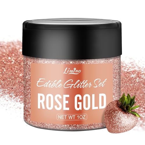 Essbarer Glitzer - 1oz Essbarer Glitzerpulver Schimmer Glitzerstaub für Getränke, Kuchen, Backen - Metallisch Glitzerpuder Lebensmittelfarbe Pulver zum Cocktails, Wein, Fondant, Keksen (Rosé gold) von Limino
