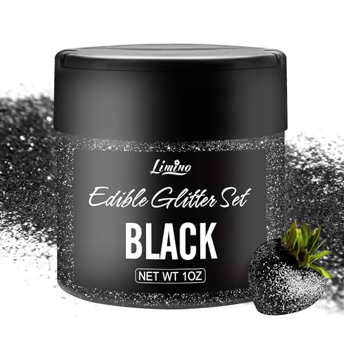 Essbarer Glitzer - 1oz Essbarer Glitzerpulver Schimmer Glitzerstaub für Getränke, Kuchen, Lebensmittel - Metallisch Glitzerpuder Lebensmittelfarbe Pulver zum Cocktail, Fondant, Wein, Keksen (Schwarz) von Limino