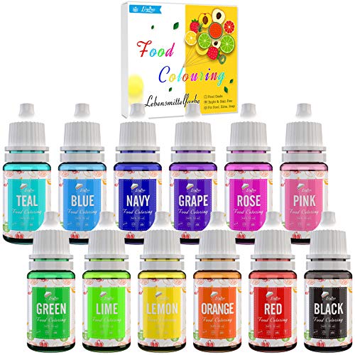 Lebensmittelfarbe 12 Farben x 10ml - Flüssige Lebensmittel Farben zum Kuchen Backen, Kekse, Fondantieren, Macaron - Lebendiger Lebensmittelfarbstoff für Dekorieren und Kochen, Airbrush, DIY Seifen von Limino