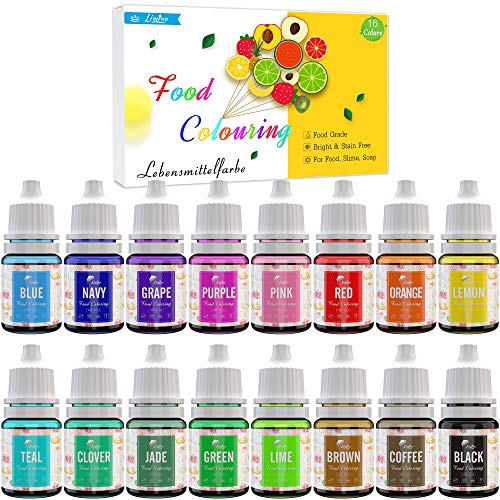Lebensmittelfarbe 16 Farben - Flüssige Lebensmittel Farben zum Kuchen Backen, Kekse, Macaron, Fondantieren - Lebendiger Lebensmittelfarbstoff für Dekorieren und Airbrush, Kochen, DIY Seifen - je 6ml Lebensmittelfarbe 16 Farben - Flüssige Lebensmittel Farben zum Kuchen Backen, Kekse, Macaron, Fondantieren - Lebendiger Lebensmittelfarbstoff für Dekorieren und Airbrush, Kochen, DIY Seifen - je 6ml von Limino