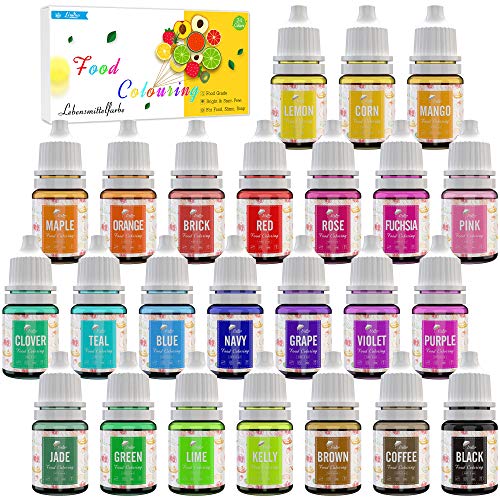 Lebensmittelfarbe 24 Farben - Flüssige Lebensmittel Farben zum Kuchen Backen, Kekse, Macaron, Dekorieren und Kochen - Lebendiger Lebensmittelfarbstoff für Airbrush, Fondantieren - je 6 ml von Limino