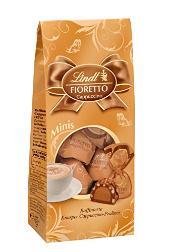 Lindt Fioretto Minis Beutel, Cappuccino, Raffinierte Pralinés mit feiner Cappuccino-Sahnecrème-Füllung und aromatisch gerösteten Kaffeestückchen umhüllt von knusprigem Crisp, 4er Pack (4 x 115 g) von Lindt & Sprüngli