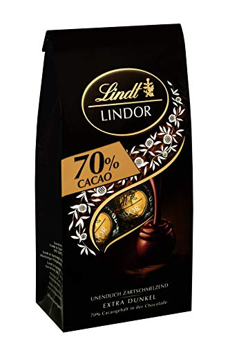 Lindt Schokolade LINDOR Kugeln 70% Kakao Extra Dunkel | 136 g Beutel | ca. 10 Kugeln feinherbe Edelbitter Schokolade mit zartschmelzender Füllung | Pralinen-Geschenk | Schokoladen-Geschenk von Lindt