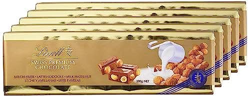 Lindt Alpenvollmilch Nuss Tafel, ganze geröstete Haselnüsse in feinster Alpenvollmilch Chocolade, 5er-Pack (5 x 300g) von Lindt