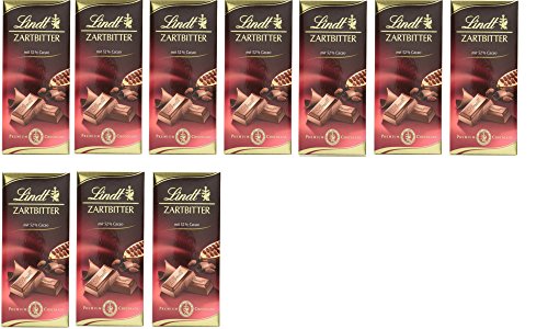 Lindt Schokolade Zartbitter| 10 x 100 g Tafel | Feinschmelzende Zartbitter-Schokolade mit einem 52% Kakaoanteil | Schokoladentafel | Schokoladengeschenk von Lindt