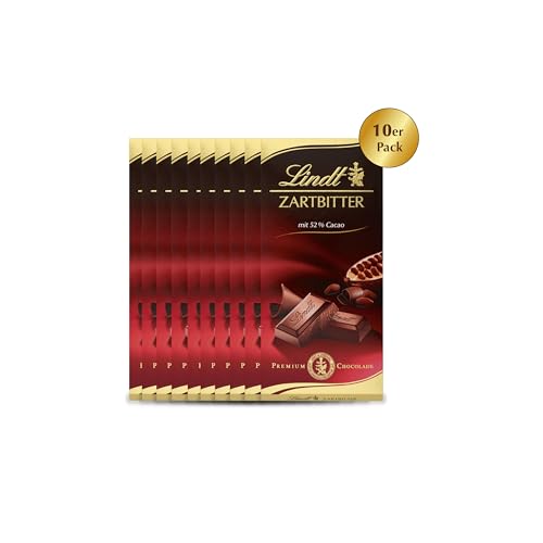 Lindt Schokolade Zartbitter| 10 x 100 g Tafel | Feinschmelzende Zartbitter-Schokolade mit einem 52% Kakaoanteil | Schokoladentafel | Schokoladengeschenk von Lindt