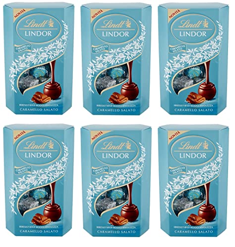 6x Lindt Lindor Caramello Salato Praline Pralinen mit Milchschokolade und Salzkristalle mit weicher gesalzener Karamell Füllung 200g 6x Lindt Lindor Caramello Salato Praline Pralinen mit Milchschokolade und Salzkristalle mit weicher gesalzener Karamell Füllung 200g von Lindt