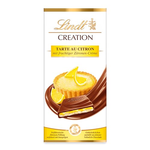 Lindt Creation Tarte au Citron Tafel, fruchtige Zitronen-Crème mit knusprigen Gebäckstückchen umhüllt von feiner Vollmilch-Schokolade, 1er Pack (1 x 150 g) von Lindt