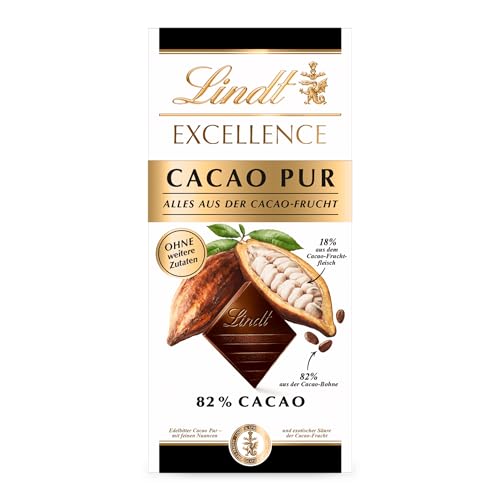 Lindt EXCELLENCE CACAO PUR - Edelbitter-Schokolade | 80 g Tafel | Ganz ohne raffinierten Zucker | Alles aus der Kakao-Frucht | Intensiver Kakao-Geschmack | Dunkle Schokolade | Vegane Schokolade von Lindt