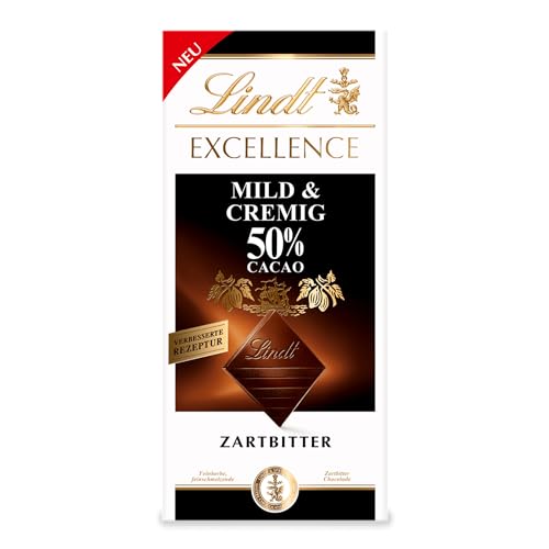 Lindt EXCELLENCE Mild & Cremig 50 % Kakao - Zartbitter-Schokolade | 100 g Tafel | Extra milde, feinherbe Bitter-Schokolade | Intensiver Kakao-Geschmack | Dunkle Schokolade | 100g (1er Pack) von Lindt