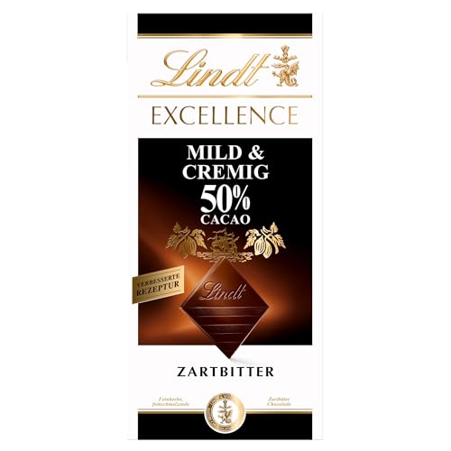 Lindt EXCELLENCE Mild & Cremig 50 % Kakao - Zartbitter-Schokolade | 100 g Tafel | Extra milde, feinherbe Bitter-Schokolade | Intensiver Kakao-Geschmack | Dunkle Schokolade | 100g (1er Pack) von Lindt