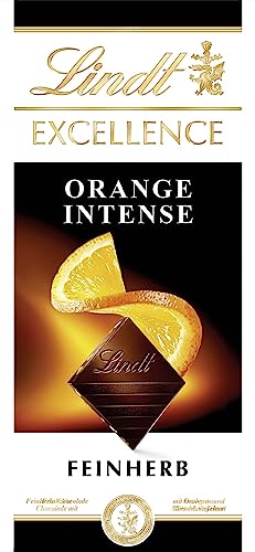 Lindt EXCELLENCE Orange Intense - Feinherbe Schokolade Tafel | Feinherbe Schokolade mit Orangen- und Mandelstückchen | Intensiver Kakao-Geschmack | Dunkle Schokolade, 100g von Lindt