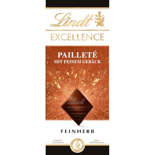 Lindt EXCELLENCE Pailleté Gebäckstückchen - Feinherbe Schokolade | 100g Tafel | Mit knusprigen Gebäckstückchen | Intensiver Kakao-Geschmack | Dunkle Schokolade Lindt EXCELLENCE Pailleté Gebäckstückchen - Feinherbe Schokolade | 100g Tafel | Mit knusprigen Gebäckstückchen | Intensiver Kakao-Geschmack | Dunkle Schokolade von Lindt