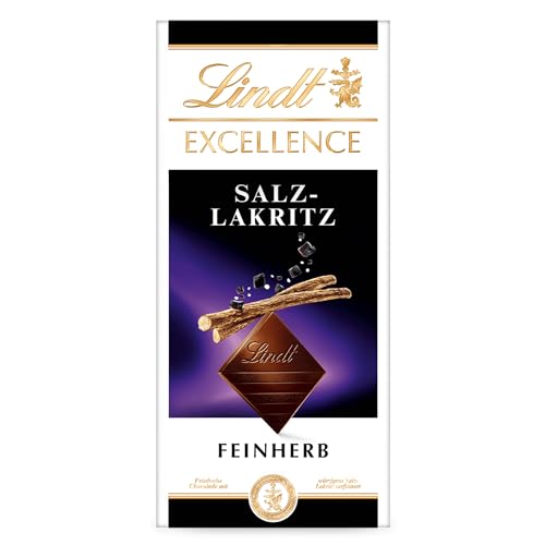 Lindt EXCELLENCE Salz-Lakritz - Feinherbe Schokolade | 100 g Tafel | Mit würzigem Salz-Lakritz | Intensiver Kakao-Geschmack | Dunkle Schokolade | Schokoladengeschenk von Lindt