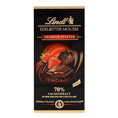 Lindt Edelbitte Mousse Tafel, Dunkle Schokolade 70% mit Erdbeer-Pfeffer Füllung, 1er Pack (1 x 150 g) von Lindt
