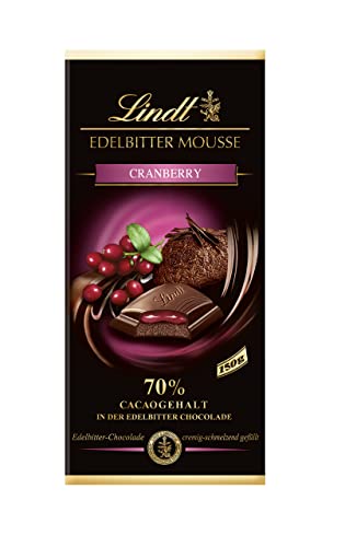 Lindt Schokolade Edelbitter Mousse Cranberry | 150 g Tafel | Mit 70 % Kakaogehalt und dunkler Mousse au Chocolat und Cranberry Füllung | Schokoladentafel | dunkle Schokolade von Lindt