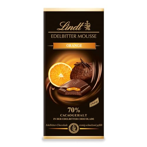 Lindt Schokolade Edelbitter Mousse Orange | 150 g Tafel | Mit 70 % Kakaogehalt und dunkler Mousse au Chocolat und Orange Füllung | Schokoladentafel | Schokoladengeschenk von Lindt