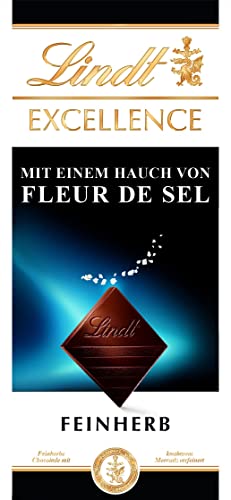Lindt EXCELLENCE Meersalz - Feinherbe Schokolade | 100 g Tafel | Feinherbe Schokolade mit Meersalz (Fleur de Sel) | Intensiver Kakao-Geschmack | Dunkle Schokolade | Vegane Schokolade von Lindt