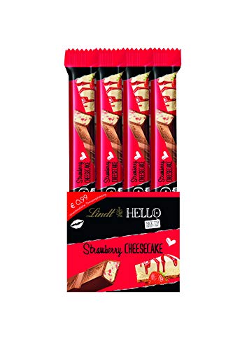 Lindt Schokolade HELLO Sticks Strawberry Cheesecake | 24 x 39 g Riegel | Vollmilch-Schokoladen Sticks mit Erdbeer-Quarkcrème-Füllung | Großpackung | Schokoladengeschenk | Schokoriegel von Lindt