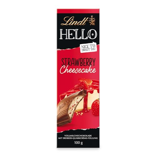 Lindt Schokolade HELLO Strawberry Cheesecake | 100 g Tafel | Vollmilch-Schokolade mit Erdbeer-Quarkcrème-Füllung | Schokoladentafel | Schokoladengeschenk von Lindt