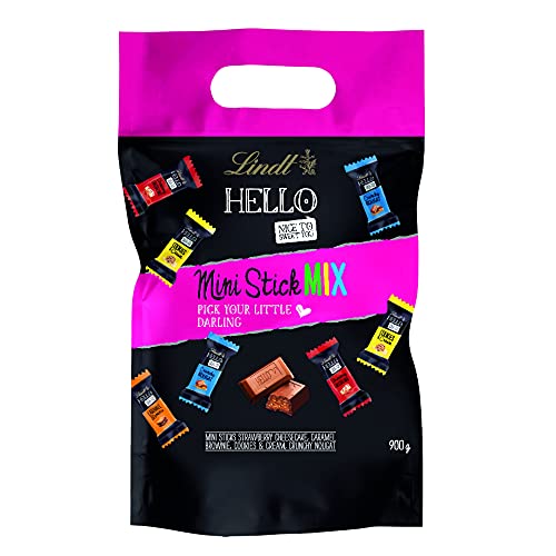 Lindt Schokolade HELLO Mini Sticks | 900 g in Beutel | ca. 90 Schokoriegel | 4 Sorten gefüllte Alpenvollmilch-Schokolade | Schokoladen-Geschenk von Lindt & Sprüngli