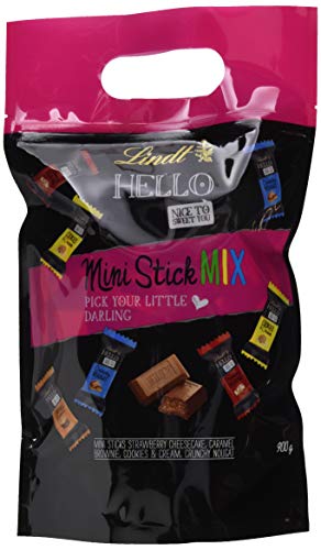 Lindt HELLO XXL Beutel Mini Stick Mix, Strawberry, Caramel Brownie, Crunchy Nougat, Cookies & Cream, 900 g von Lindt