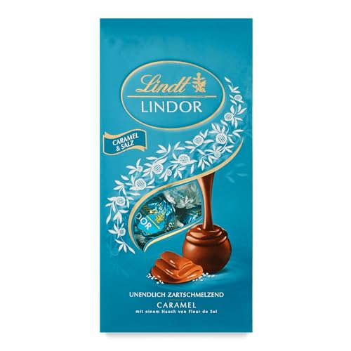 Lindt LINDOR Kugeln Caramel & Salz | 137 g Beutel | Vollmilch-Schokolade mit zartschmelzender Salz-Karamell-Füllung | Pralinen-Geschenk für Genießer von Lindt