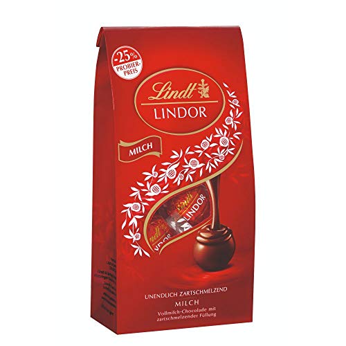 Lindt LINDOR Beutel Milch, Vollmilch-Schokolade mit unendlich zartschmelzender Füllung, Schokoladenkugeln, Promotion, 8er Pack (8 x 137 g) von Lindt