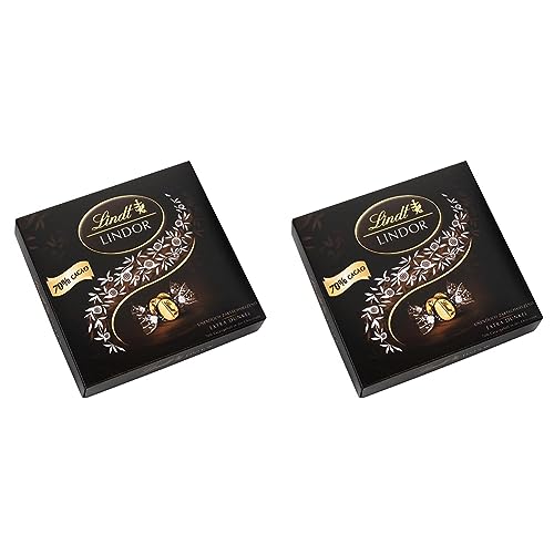 Lindt LINDOR Präsent Box Extra Dunkel 70% Kakao, Schokoladengeschenk, ca. 15 LINDOR Kugeln, 186 g (Packung mit 2) von Lindt