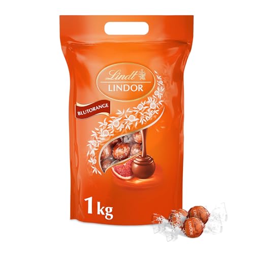 Lindt LINDOR Schokoladen Kugeln Blutorange | 1 kg Beutel, wiederverschließbar | ca. 80 Schokolade mit zartschmelzender Füllung | Großpackung, Pralinen-Geschenk von Lindt