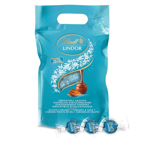 Lindt LINDOR Salted Caramel | ca. 80 Schokoladen Kugeln Milch-Schokolade mit einer Füllung aus Salz-Karamell | Großpackung, Pralinen-Geschenk, 1kg von Lindt
