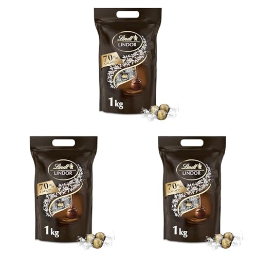 Lindt LINDOR Schokoladen Kugeln extra dunkel | ca. 80 Kugeln Edelbitterschokolade | Dunkle Schokolade mit 70% Kakao | Großpackung, Pralinen-Geschenk, 1kg (3er Pack) von Lindt