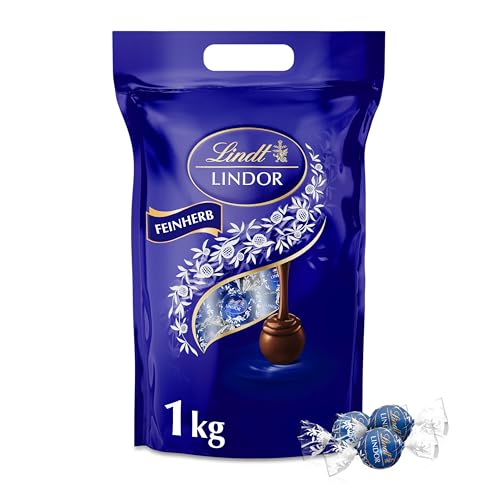 Lindt LINDOR Schokoladen Kugeln feinherb | 1 kg Beutel, wiederverschließbar | ca. 80 Kugeln dunkle | Großpackung, Pralinen-Geschenk, Schokoladengeschenk von Lindt