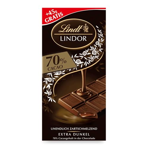 Lindt LINDOR Tafel 70% Kakao | 145g Schokoladentafel | Extra dunkle Edelbitter Schokolade mit zartschmelzender Füllung Lindt LINDOR Tafel 70% Kakao | 145g Schokoladentafel | Extra dunkle Edelbitter Schokolade mit zartschmelzender Füllung von Lindt