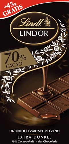 Lindt LINDOR Tafel 70% Kakao | 145g Schokoladentafel | Extra dunkle Edelbitter Schokolade mit zartschmelzender Füllung von Lindt