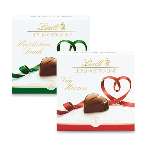 Lindt Schokolade Lieblingspraliné | 10 x 40 g | Nougatwaffelherzen in den Schachtelvarianten Rot (Von Herzen) und Grün (Herzlichen Dank) | Pralinengeschenk | Schokoladengeschenk von Lindt