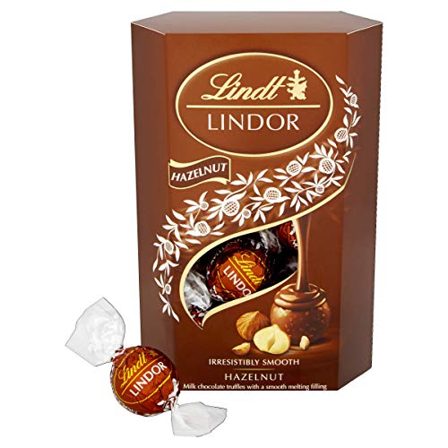 Lindt Lindor Haselnuss Schokoladentrüffel Box ca. 16 Knäuel, 200 g Schokoladenkugeln mit glatter Schmelzfüllung von Lindt