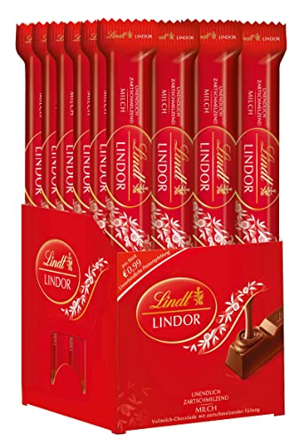 Lindt Schokolade LINDOR Vollmilch Schokoladen-Sticks | 24 x 38 g Schokoladenriegel | Mit zartschmelzender Vollmilch-Schokoladenfüllung | Pralinen-Geschenk | Schokoladen-Geschenk | Großpackung von Lindt