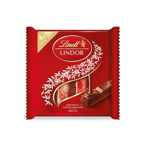 Lindt Schokolade LINDOR Vollmilch Schokoladen-Sticks | 12 x 100 g (4 x 25 g Schokoladenriegel) | Mit zartschmelzender Vollmilch-Schokoladenfüllung | Pralinen-Geschenk | Schokoladen-Geschenk von Lindt