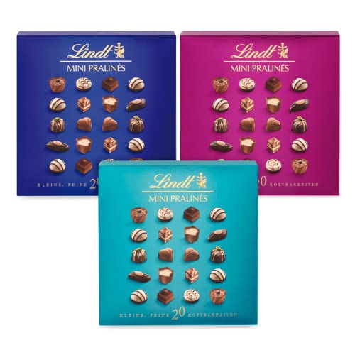 Lindt Schokolade - Mini Pralinés | 12 x 100 g | Pralinen-Schachtel in 3 Varianten (Blau, Türkis und Brombeer) mit 20 Pralinen in 9 köstlichen Sorten | Pralinengeschenk | Schokoladengeschenk von Lindt