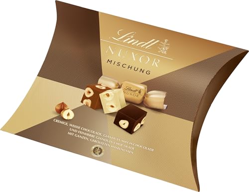 Lindt NUXOR Kissenpackung Mischung | 206g Beutel | Cremige Gianduja Schokolade (Vollmilch und Feinherb) mit ganzen, gerösteten Haselnüssen | Pralinen Geschenk | Schokoladengeschenk von Lindt