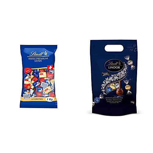 Lindt Napolitains Mini Schokoladentafeln, Großpackung, 1 kg & LINDOR Beutel Dunkle Mischung, Dunkle Schokolade (Feinherb 45%, Dunkel 60% und Extra Dunkel 70%), Geschenk, Großpackung, 1 kg von Lindt