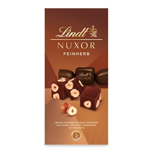 Lindt Schokolade NUXOR Feinherb | 103 g Beutel | Feinherbe Gianduja Schokolade mit ganzen, gerösteten Haselnüssen | Pralinen-Geschenk | Schokoladengeschenk von Lindt