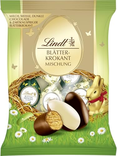Lindt Schokolade Blätterkrokant Mischung | 85 g | Zartknuspriger Krokant in Gianduja Haselnuss Milchschokolade| Schokoladen-Geschenk zu Ostern | Osterschokolade von Lindt