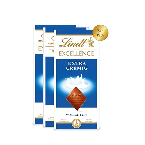 Lindt Schokolade EXCELLENCE Extra Cremig, 3er Bundle| 3 x 100 g Tafel |Cremige, feinschmelzende Vollmilch-Schokolade | Schokoladentafel | Schokoladengeschenk von Lindt