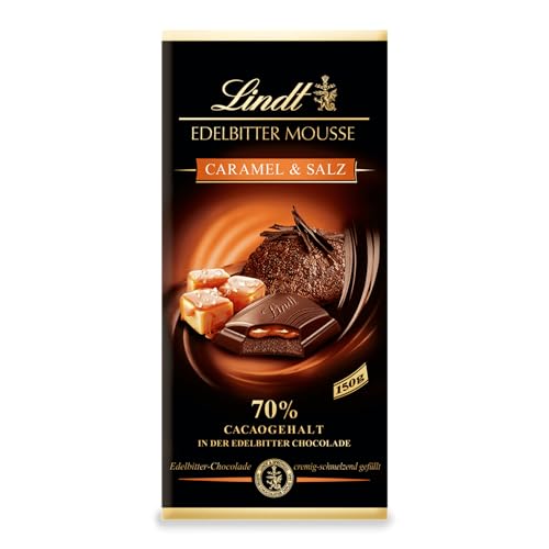 Lindt Schokolade Edelbitter Mousse Caramel & Salz | 150 g Tafel | Mit 70 % Kakaogehalt und dunkler Mousse au Chocolat und Karamell-Salz Füllung | Schokoladentafel | dunkle Schokolade Lindt Schokolade Edelbitter Mousse Caramel & Salz | 150 g Tafel | Mit 70 % Kakaogehalt und dunkler Mousse au Chocolat und Karamell-Salz Füllung | Schokoladentafel | dunkle Schokolade von Lindt