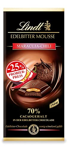 Lindt Schokolade Edelbitter Mousse Maracuja-Chili, Promotion | 150 g Tafel | Mit 70 % Kakaogehalt und dunkler Mousse au Chocolat und Maracuja-Chili Füllung | Schokoladentafel | Schokoladengeschenk von Lindt