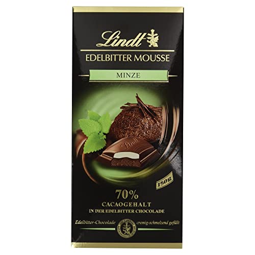 Lindt Schokolade Edelbitter Mousse Minze | 150 g Tafel | Mit 70 % Kakaogehalt und dunkler Mousse au Chocolat und Minze Füllung | Schokoladentafel | Schokoladengeschenk | dunkle Schokolade von Lindt